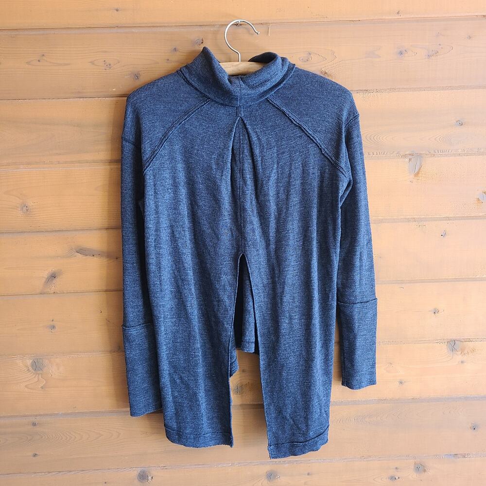 Free People Top Split Back Heathered Gray Turtleneck Blouse S Sweater Shirt Boho - Picture 3 of 5